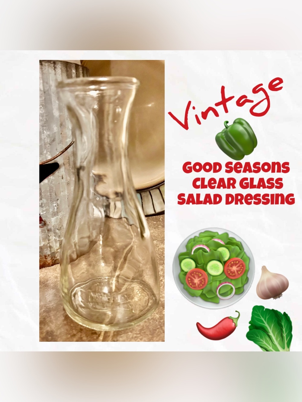 Vintage Good Season Clear Glass Salad Dressing Bottle -